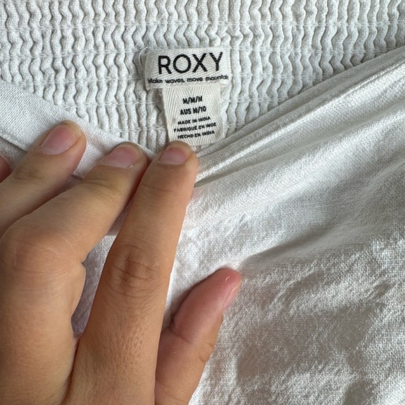 Roxy White Linen Blend Wide Leg Pants M | Beachy Elastic Waist Resort Style - Picture 5 of 9